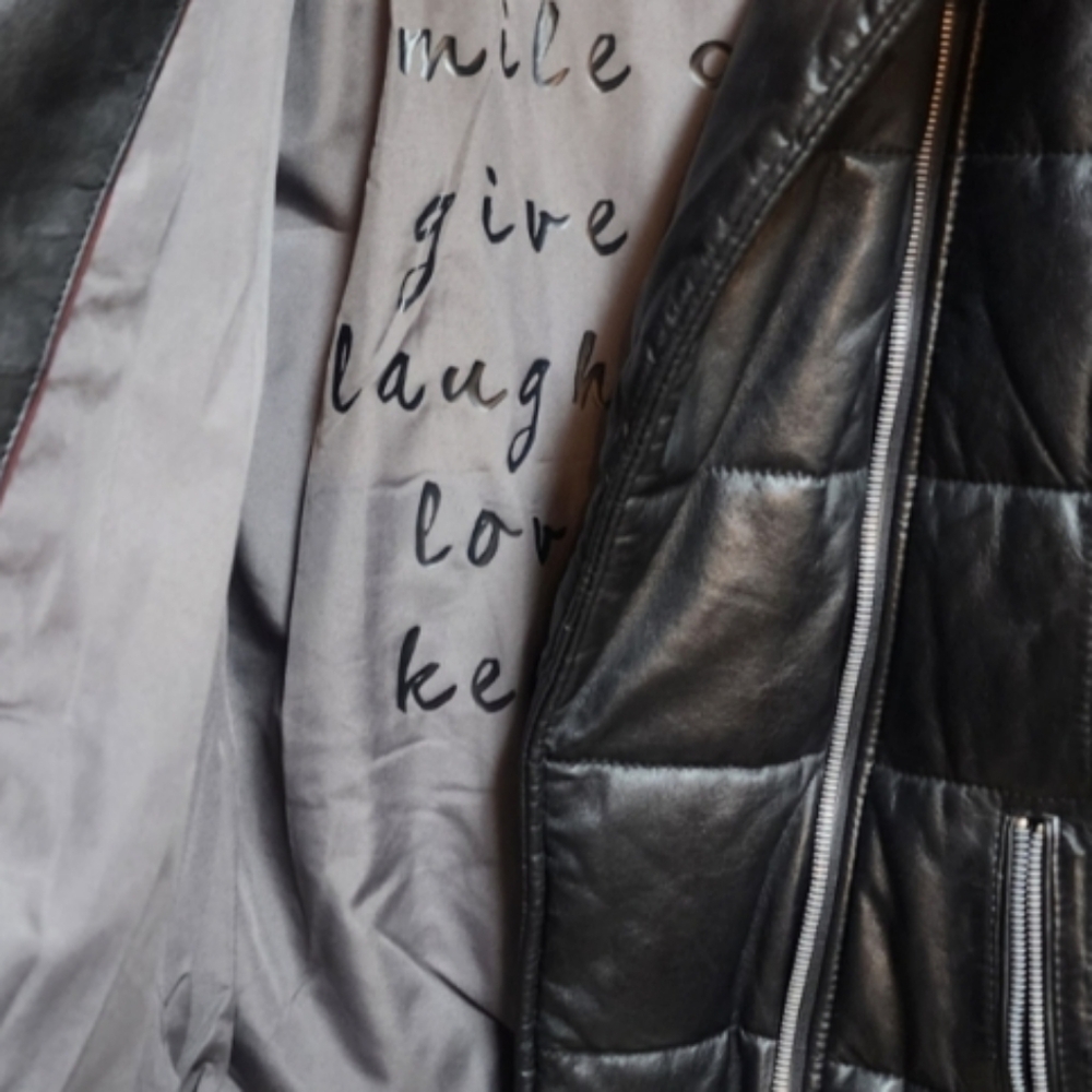 Mauritius Black Ethically Sourced Lamb Leather Puffer Jacket sz Large - Picture 5 of 8